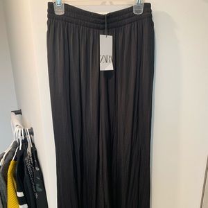 Black wide leg silk pant